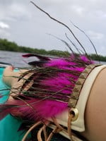 Hot Pink feathers, peacock feathers, studded, off white pleather base