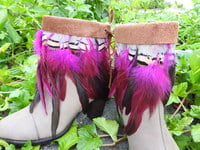 Pink Feathers, poke dot feathers, brown leather