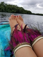 Hot Pink feathers, peacock feathers, studded, off white pleather base