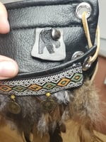 Brown Feathers with coin, black pleather base