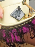 Hot Pink feathers, peacock feathers, studded, off white pleather base