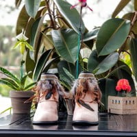 Brown Feathers with coin, black pleather base