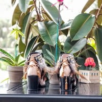 Brown Feathers with coin, black pleather base