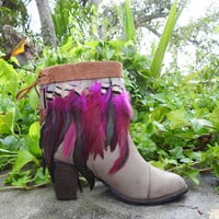 Pink Feathers, poke dot feathers, brown leather