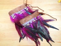 Pink Feathers, poke dot feathers, brown leather